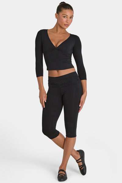 Bo+Tee model Kiele wearing the BT16390__Black Leggings in Black Modal fabric perfect for yoga sessions