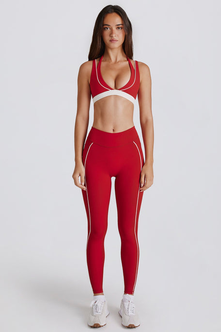 Soft Active Contrast Leggings in Chilli in Dark Red