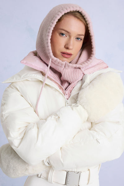 Knit Drawstring Balaclava in Powder Pink