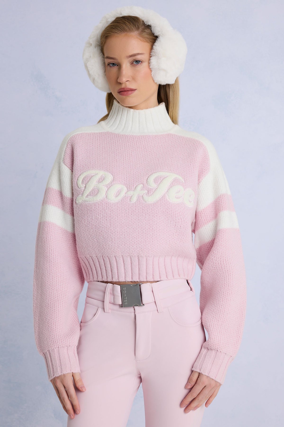 Knit Logo Cropped Jumper in Powder Pink