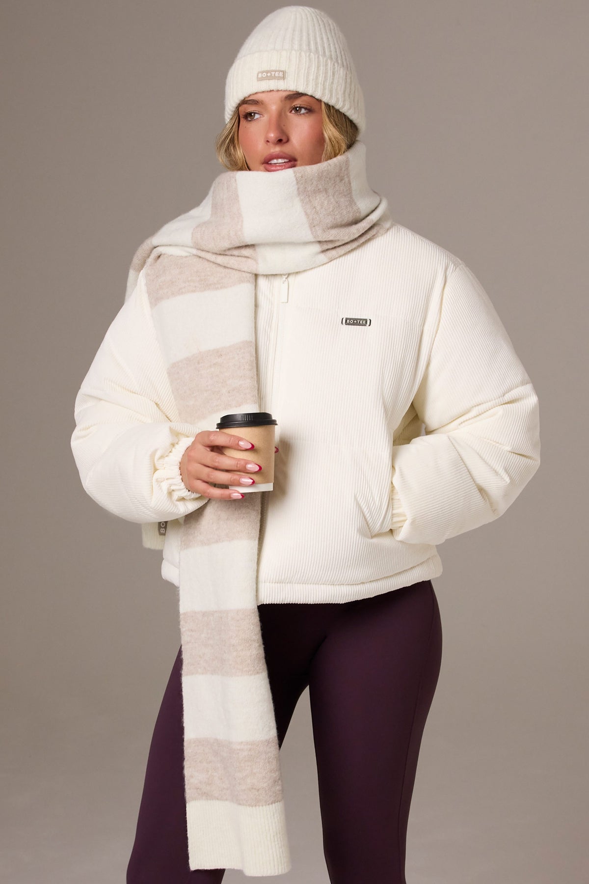 Knitted Striped Scarf in Ivory