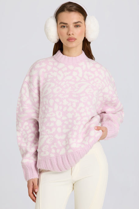Jacquard-Knit Oversized Jumper in Pink in Powder Pink