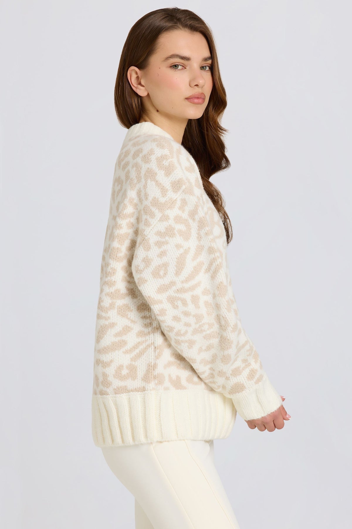 Jacquard-Knit Oversized Jumper in Ice