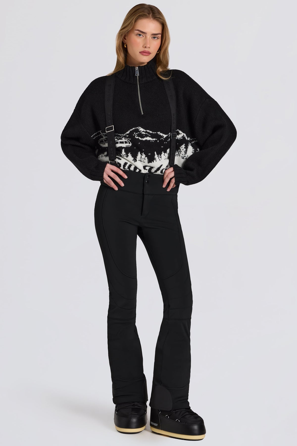 Waterproof High-Rise Salopettes with Suspenders in Black
