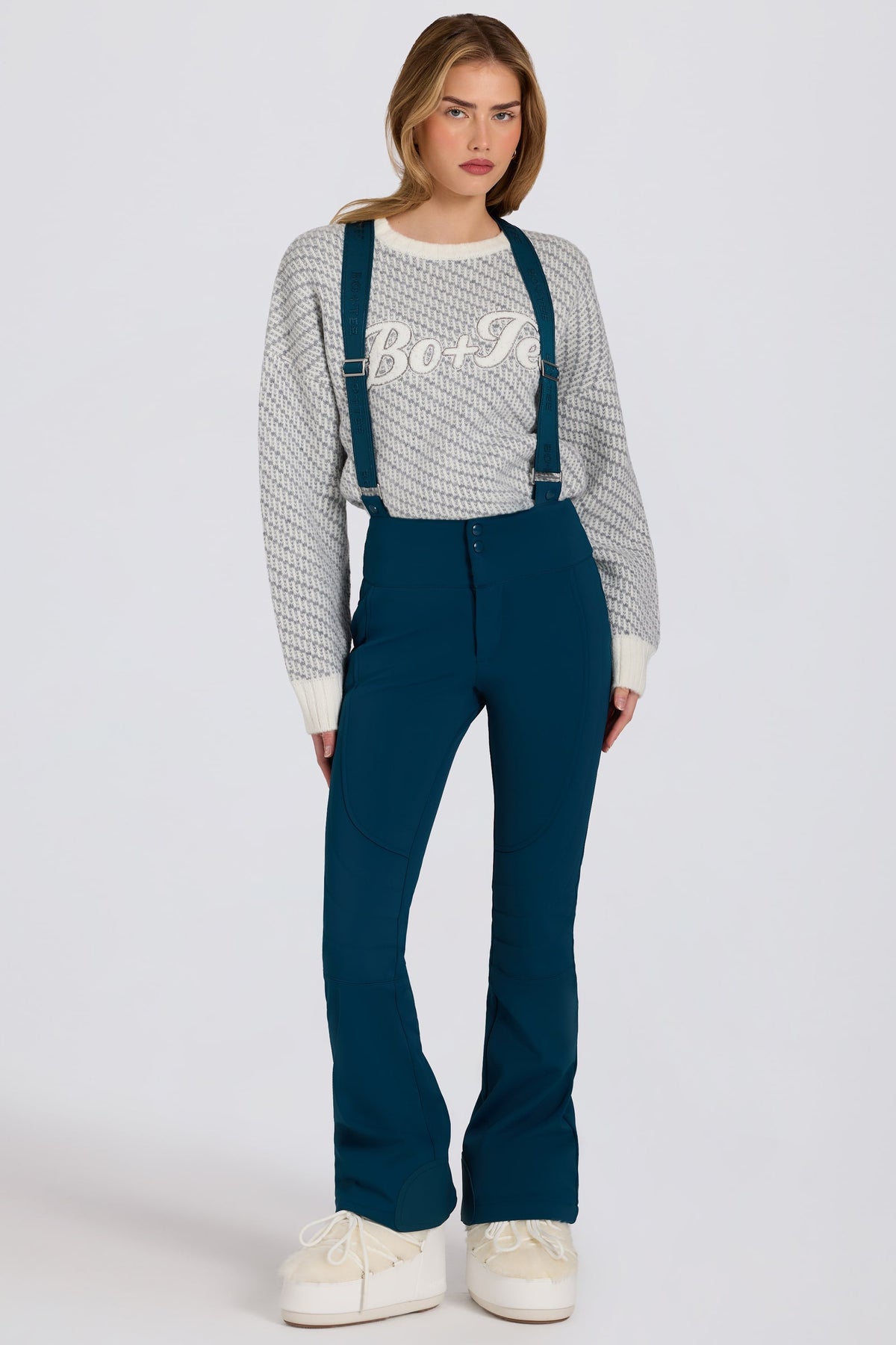 Waterproof High-Rise Salopettes with Suspenders in Teal