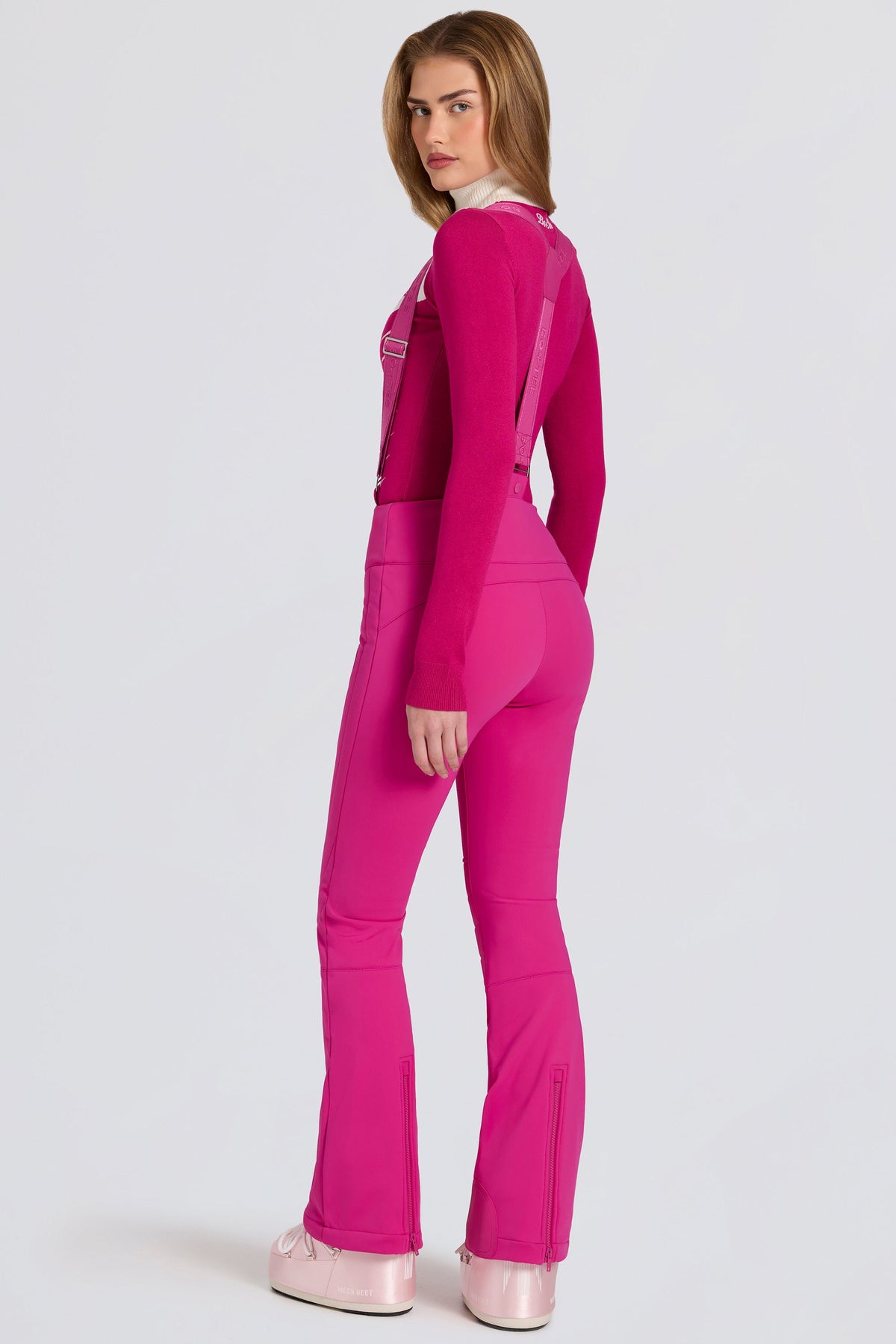 Waterproof High-Rise Salopettes with Suspenders in Magenta Pink
