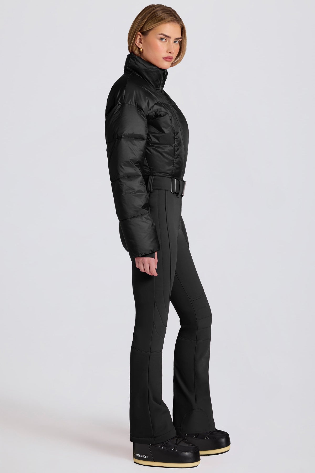 Waterproof Padded Belted Ski Suit in Black