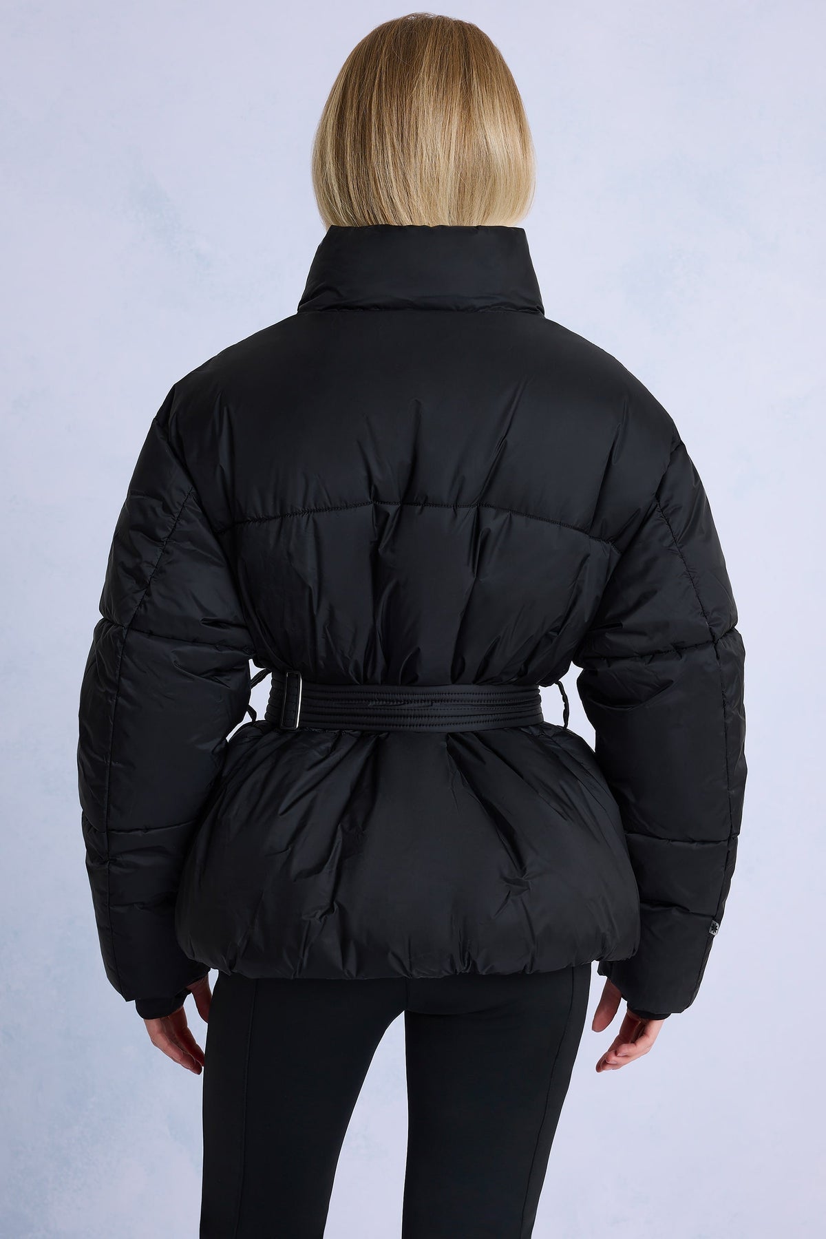 Waterproof Belted Oversized Ski Jacket in Black