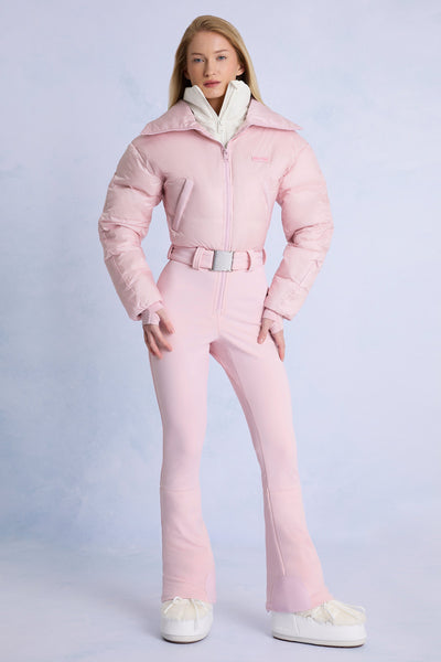 Waterproof Belted Layered Ski Suit in Powder Pink