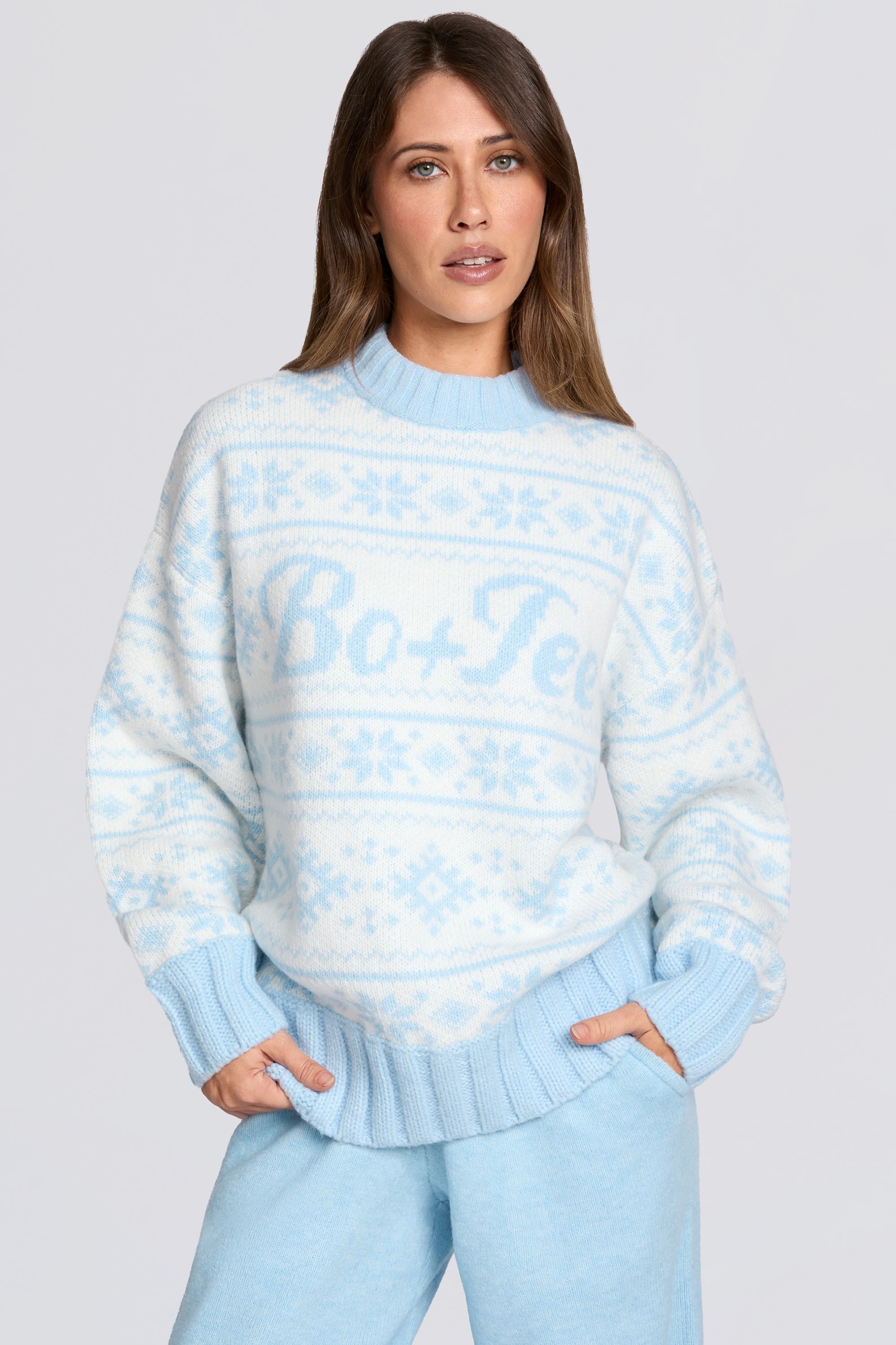 Jacquard-Knit Oversized Jumper in Powder Blue