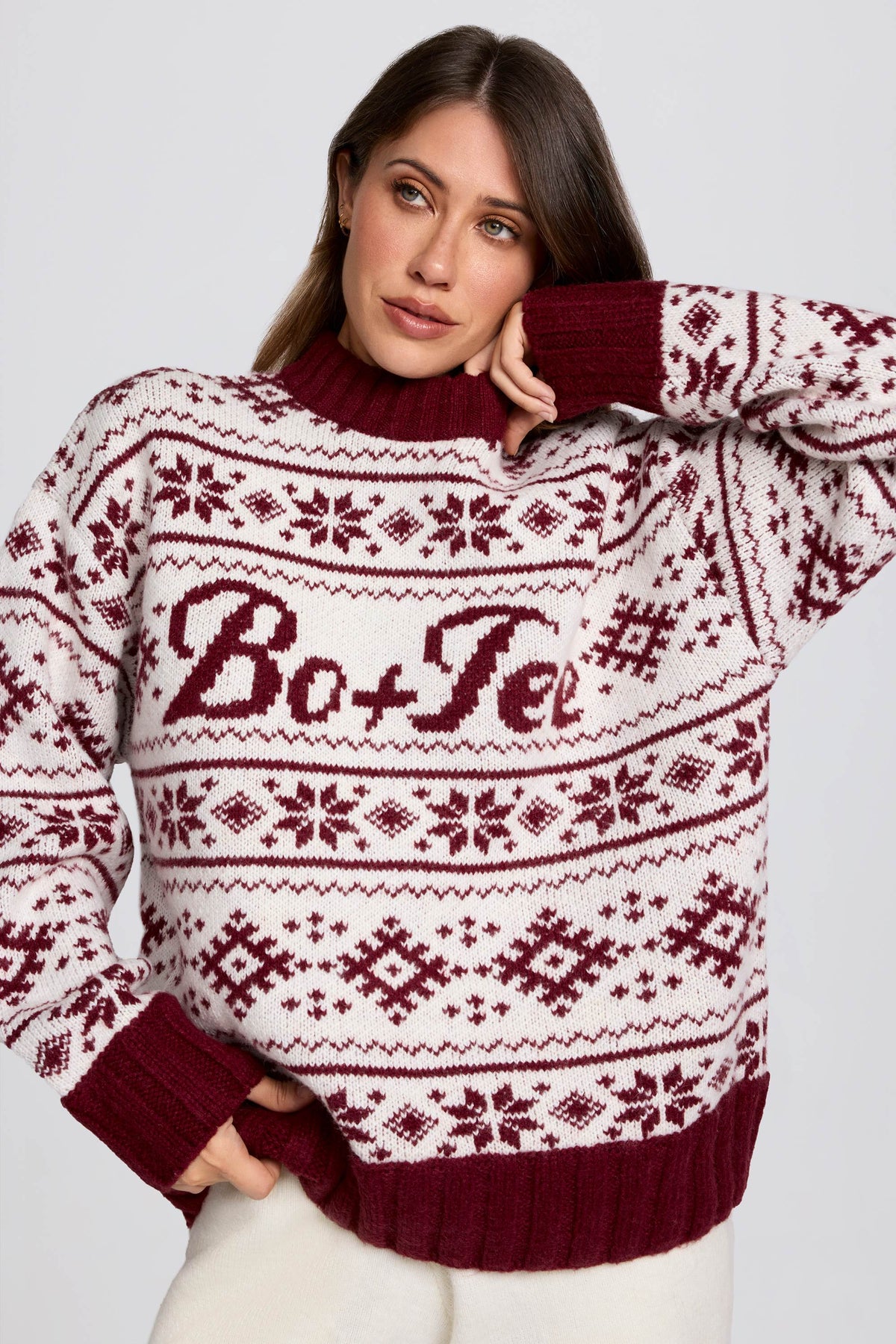 Jacquard-Knit Oversized Jumper in Crimson Red