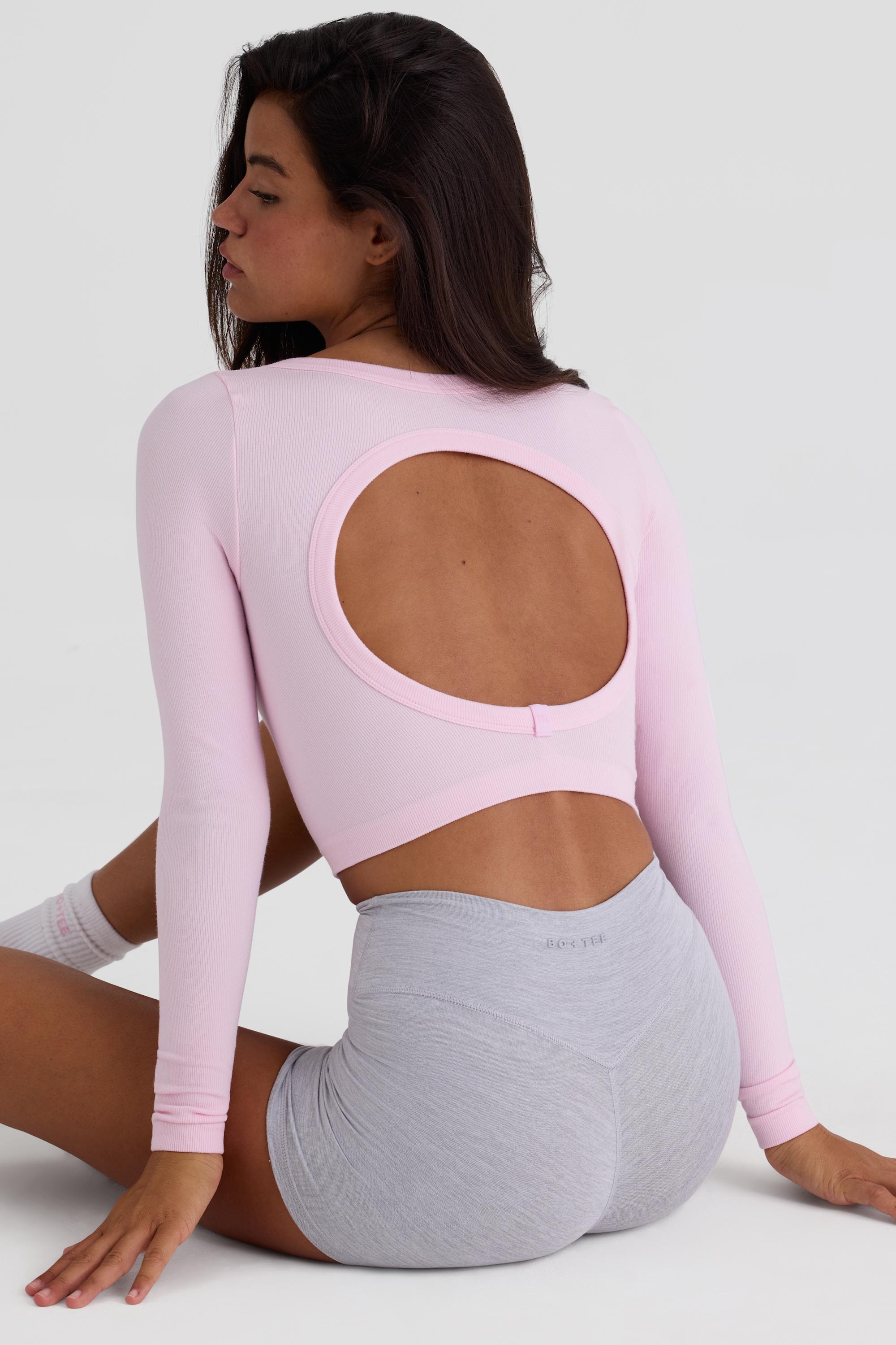 Seamless Soft Rib Cut-Out Crop Top in Powder Pink