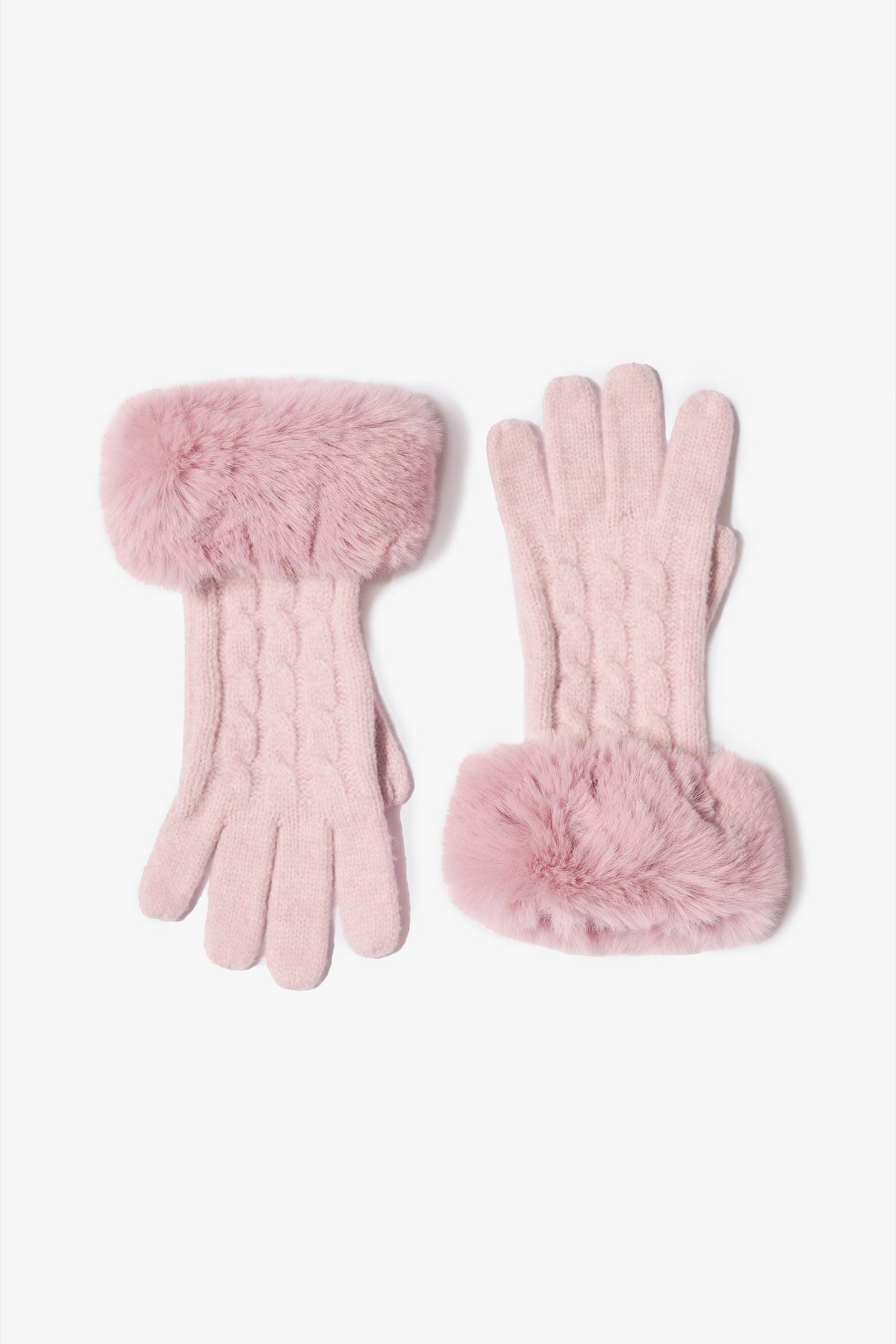 Knit Faux-Fur Cuff Gloves in Powder Pink