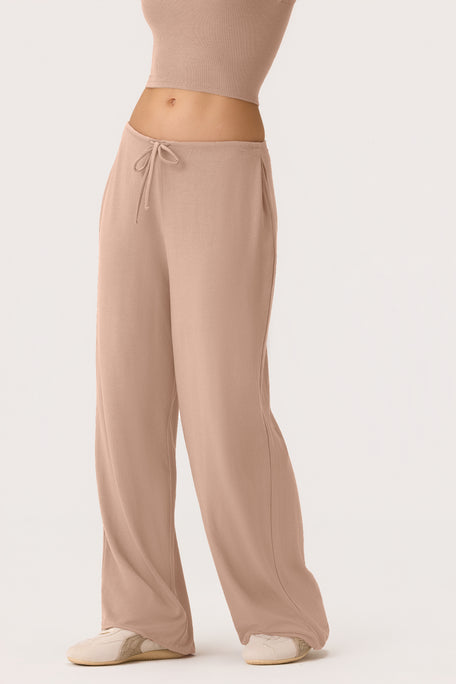 ButterCloud™ Tie-Waist Wide-Leg Trousers in Oatmeal