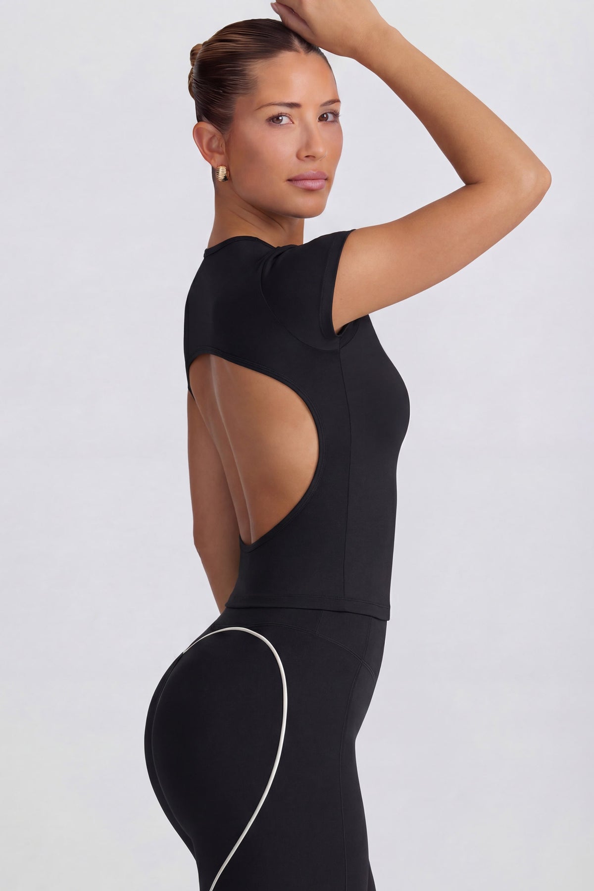 Cut-Out Longline T-Shirt in Black