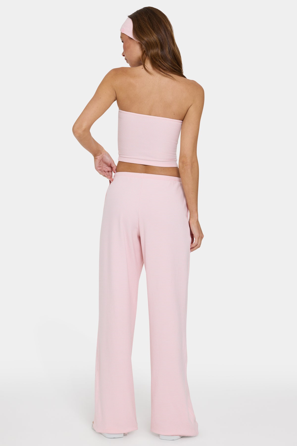 Ribbed Jersey Low-Rise Trousers in Peach Stripe