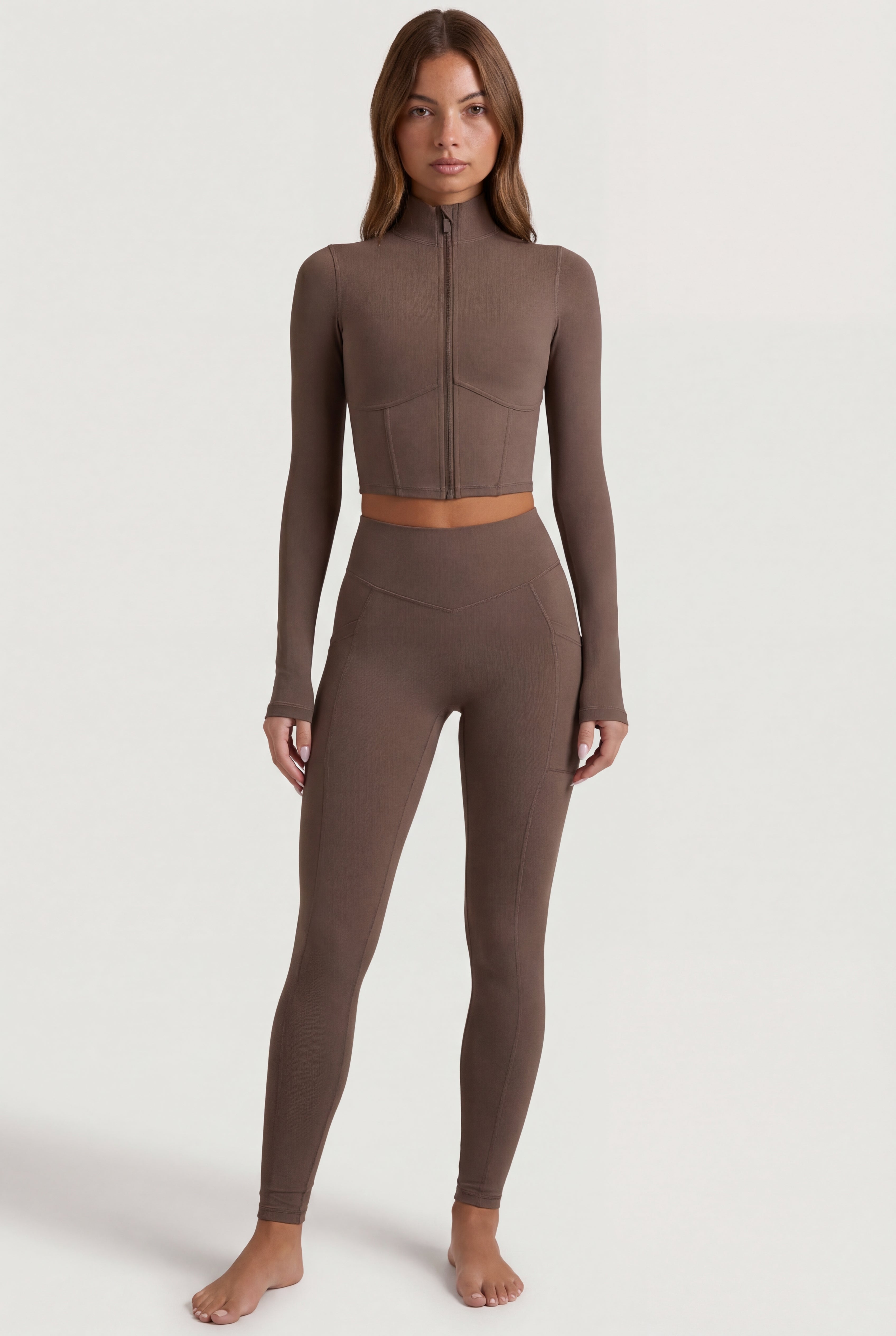 Soft Active Zip-Up Cropped Jacket in Cocoa – Bo+Tee