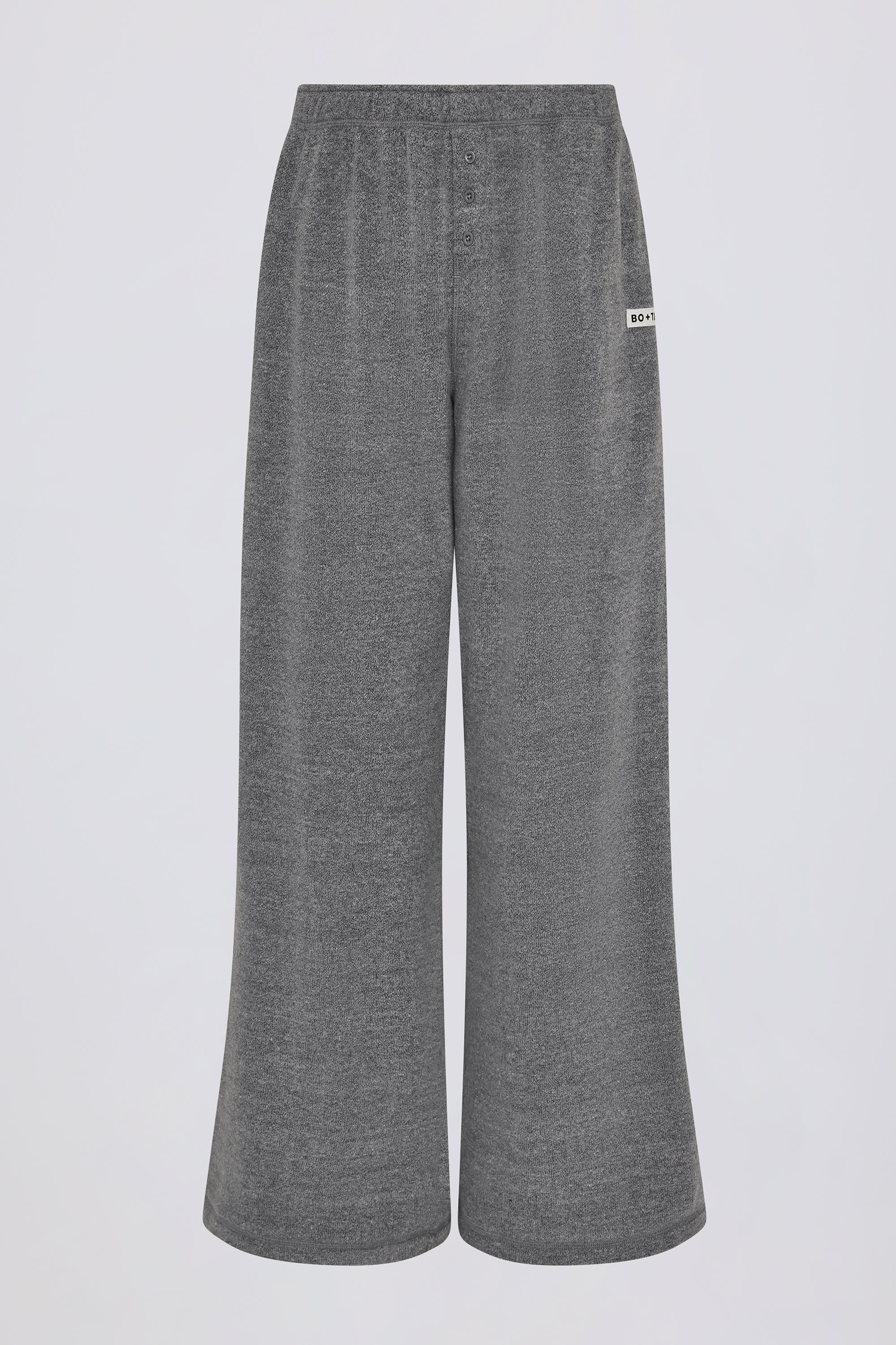 Textured Cotton Button Low-Rise Wide-Leg Joggers in Dark Grey