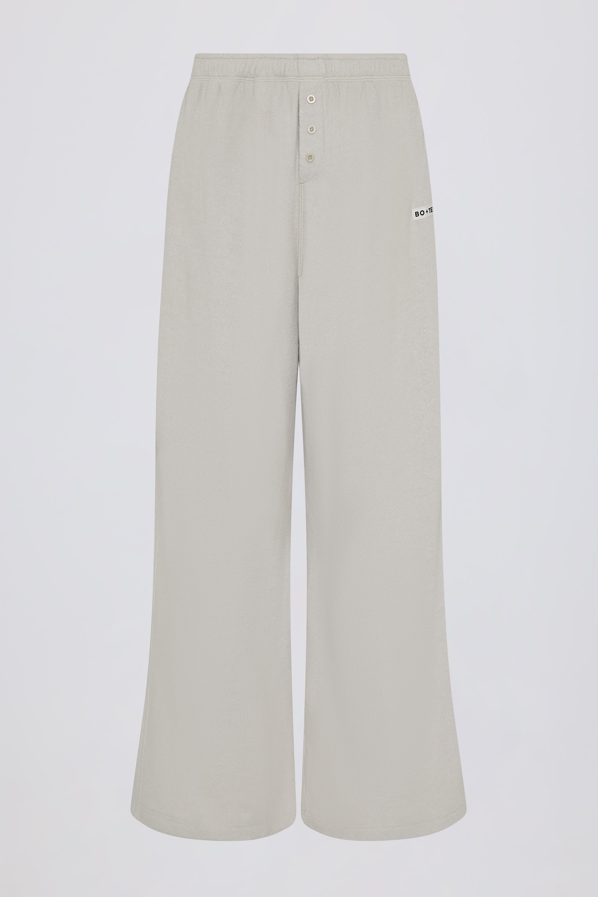 Textured Cotton Button Low-Rise Wide-Leg Joggers in Light Grey