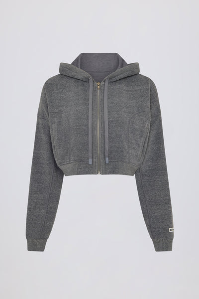 Cropped Zip-Up Hoodie in Dark Grey – Bo+Tee