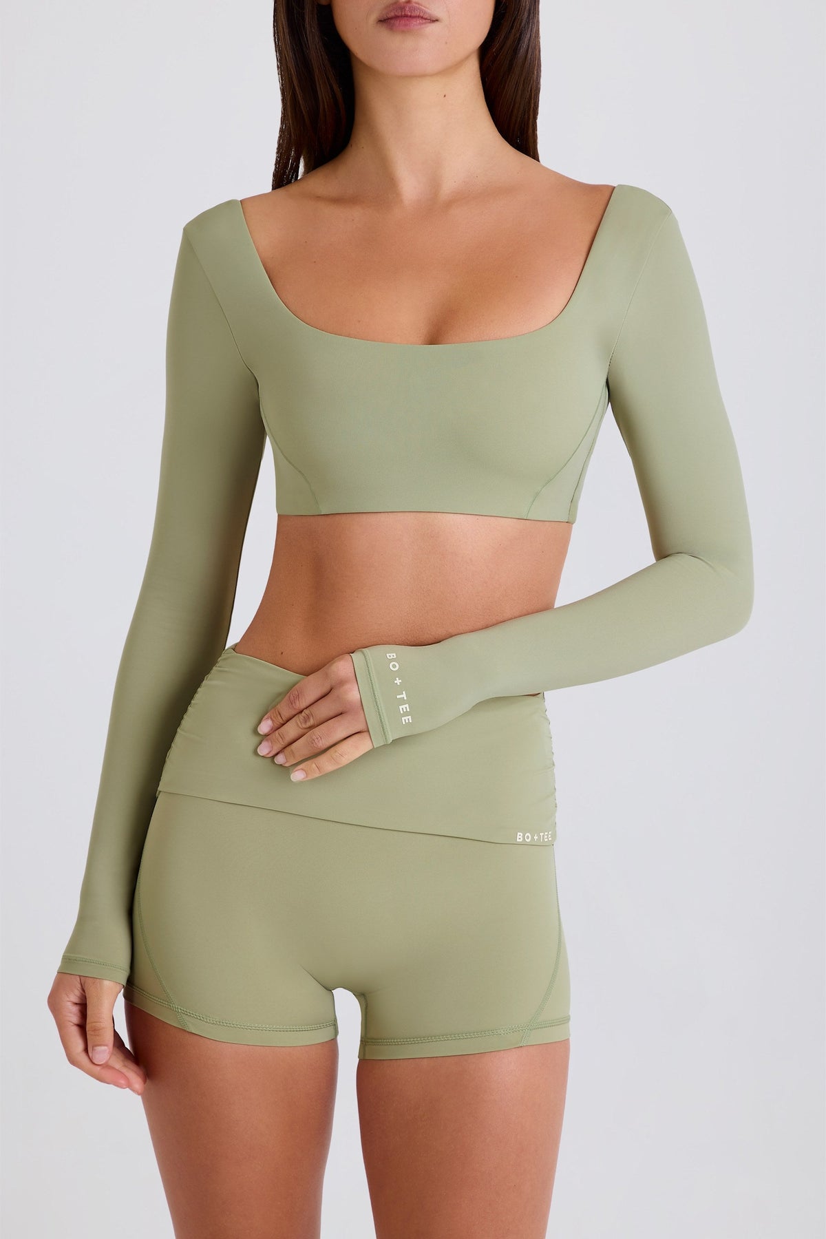 Foldover Mid-Rise Mini Shorts in Matcha