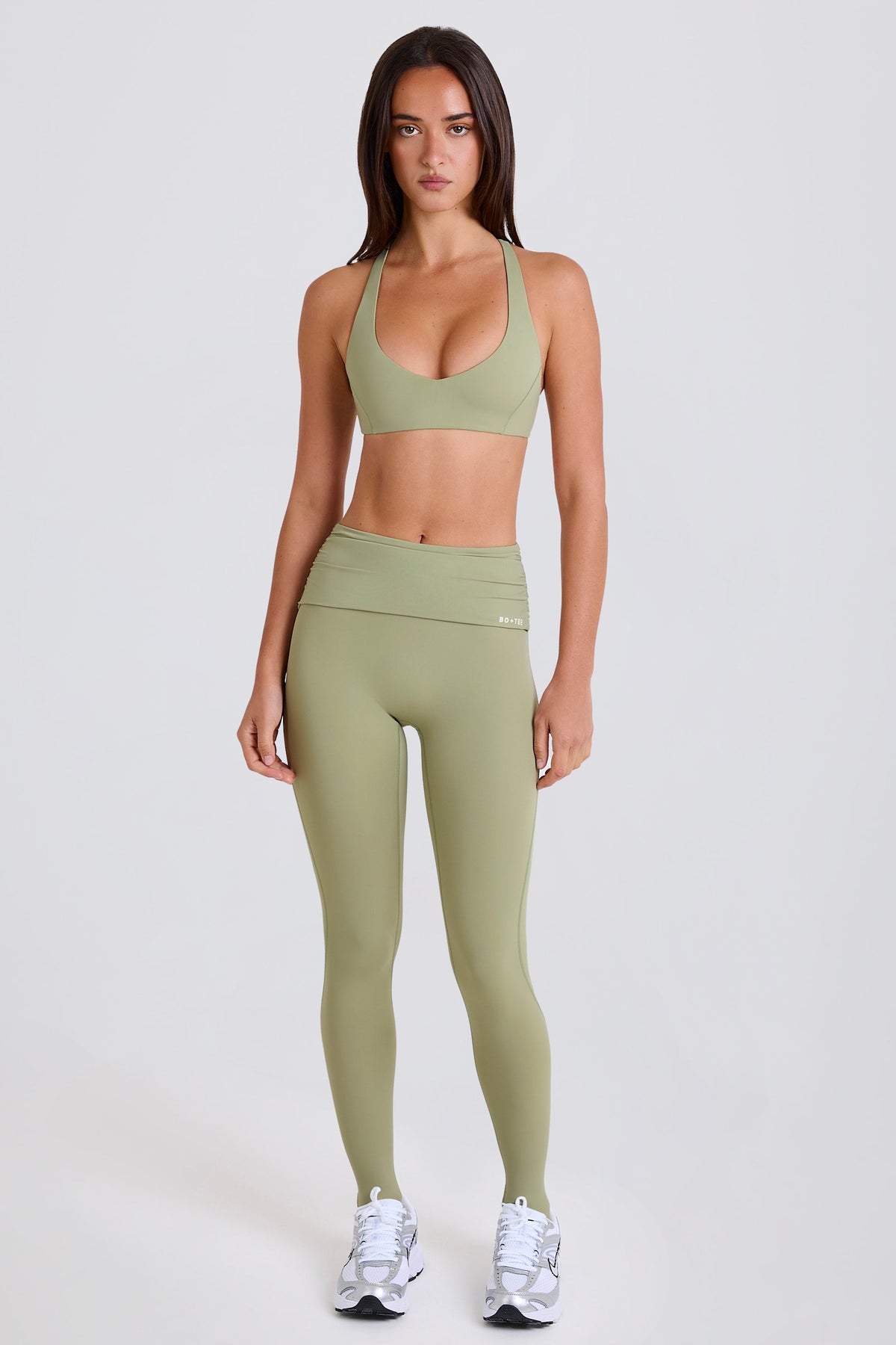 Foldover Mid-Rise Stirrup Leggings in Matcha