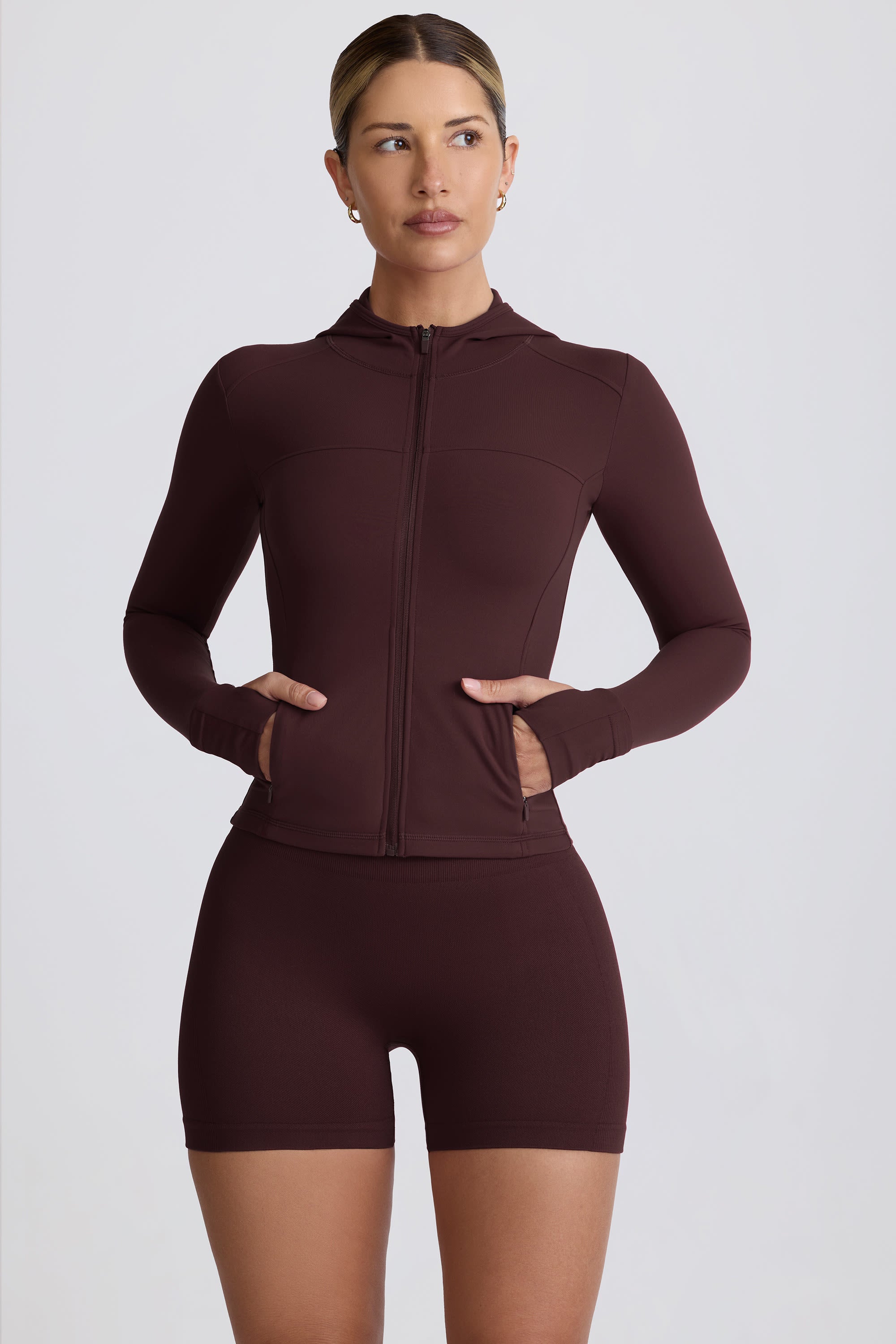 Soft Active Hooded Mid-Layer Jacket in Chocolate