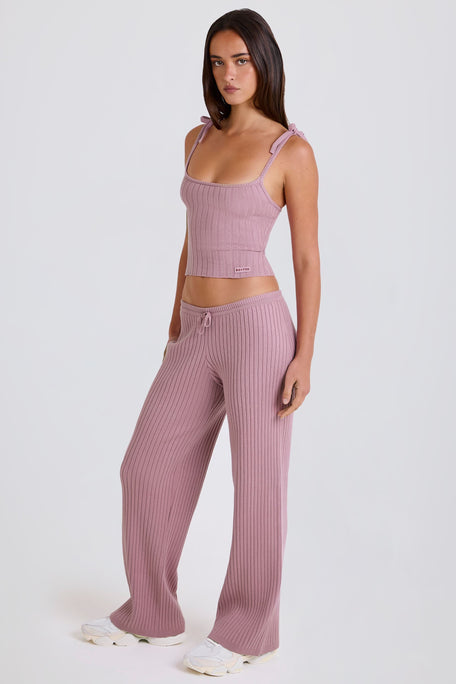Ribbed Knit Wide-Leg Joggers in Mauve