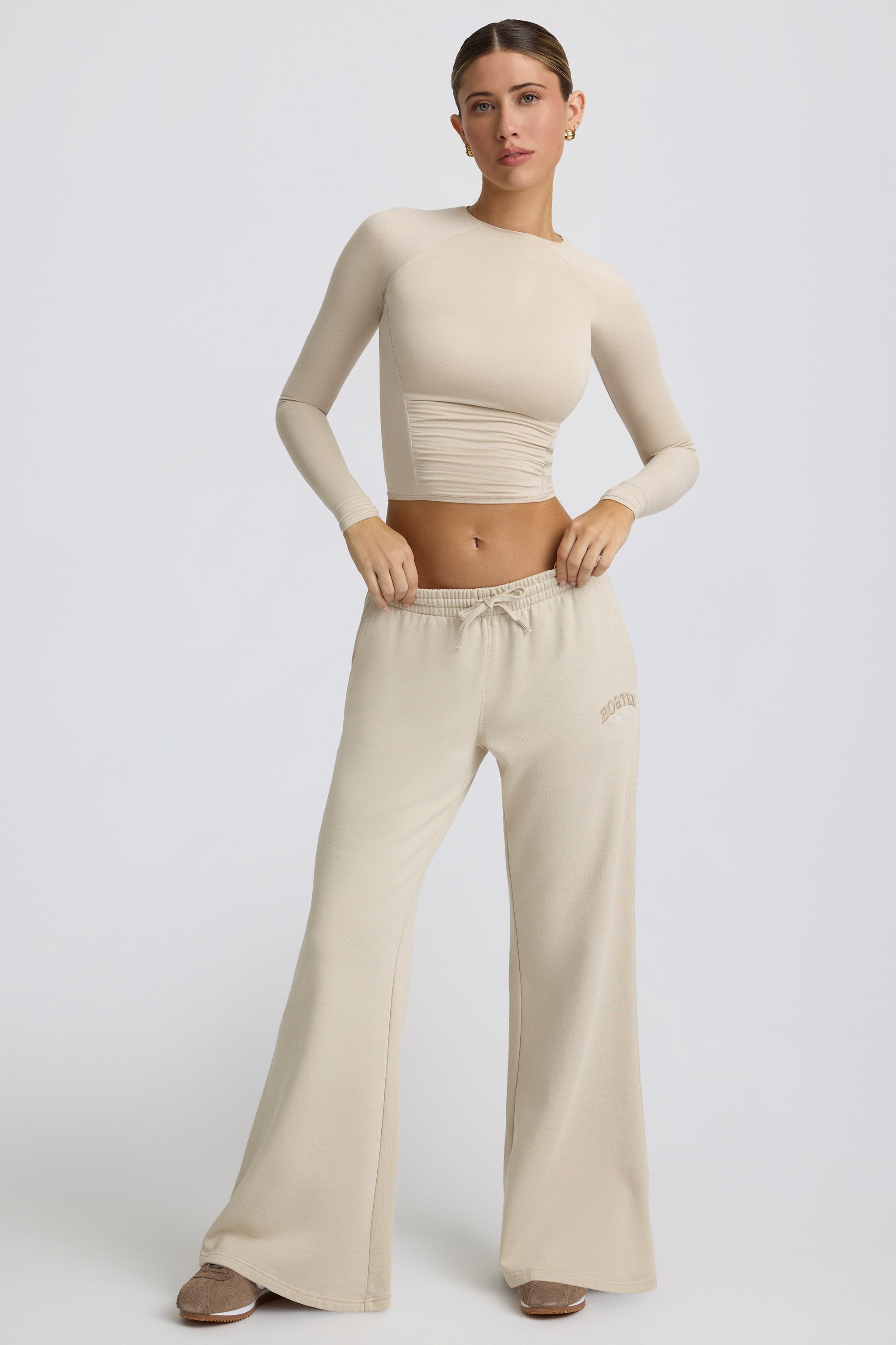 Low-Rise Wide-Leg Joggers in Bone