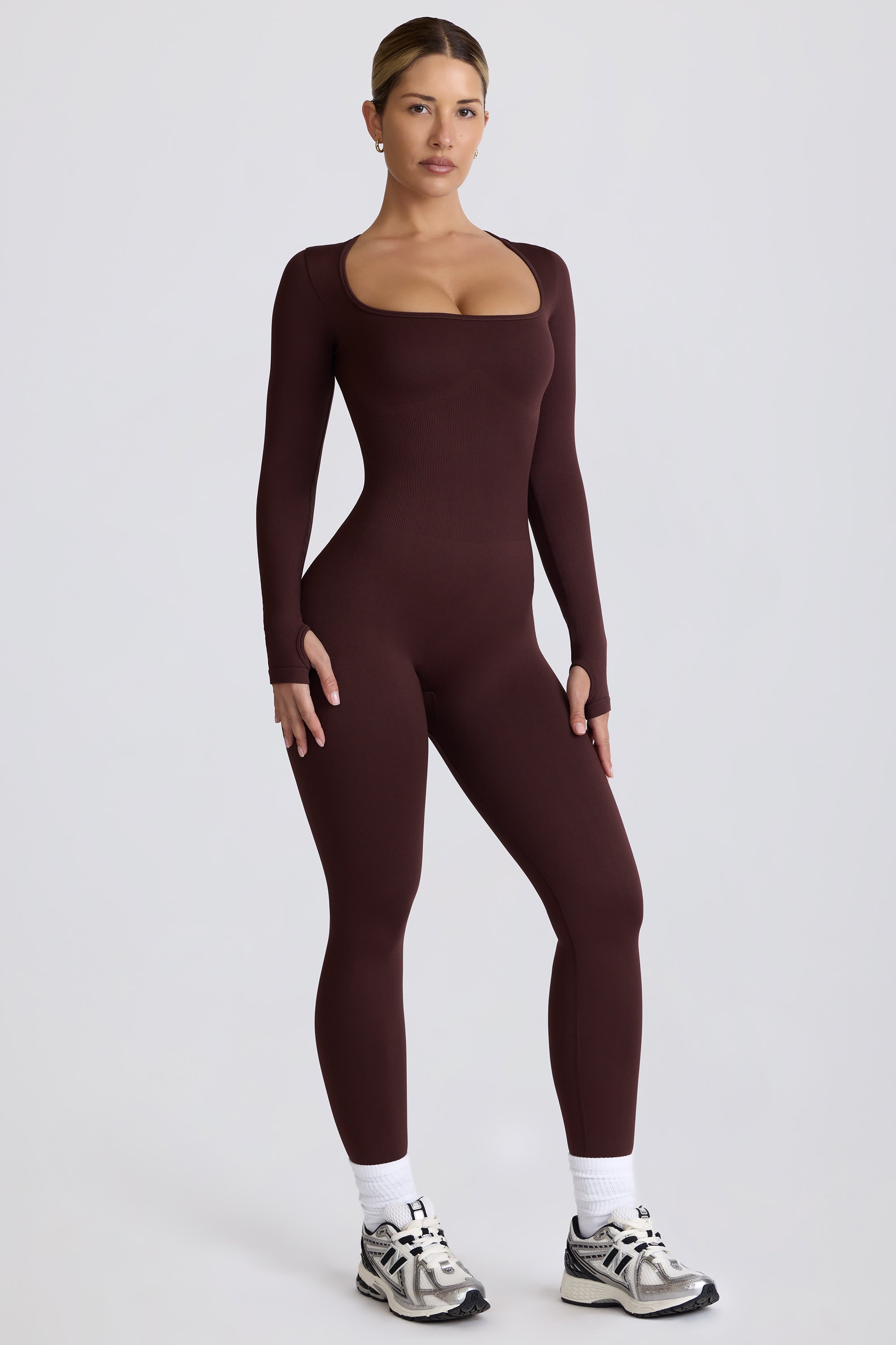 Petite Super Sculpt Seamless Full-Length Jumpsuit in Chocolate