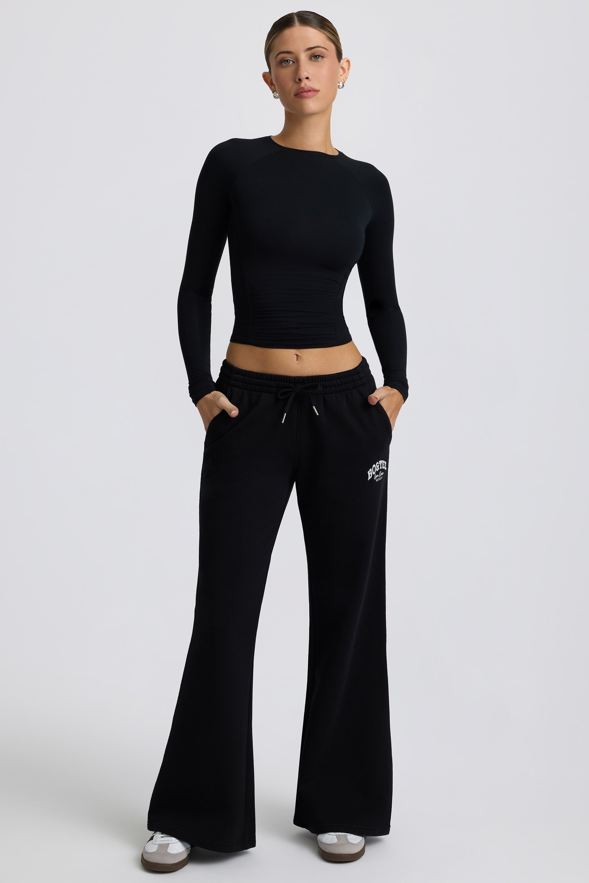 Petite Low-Rise Wide-Leg Joggers in Black