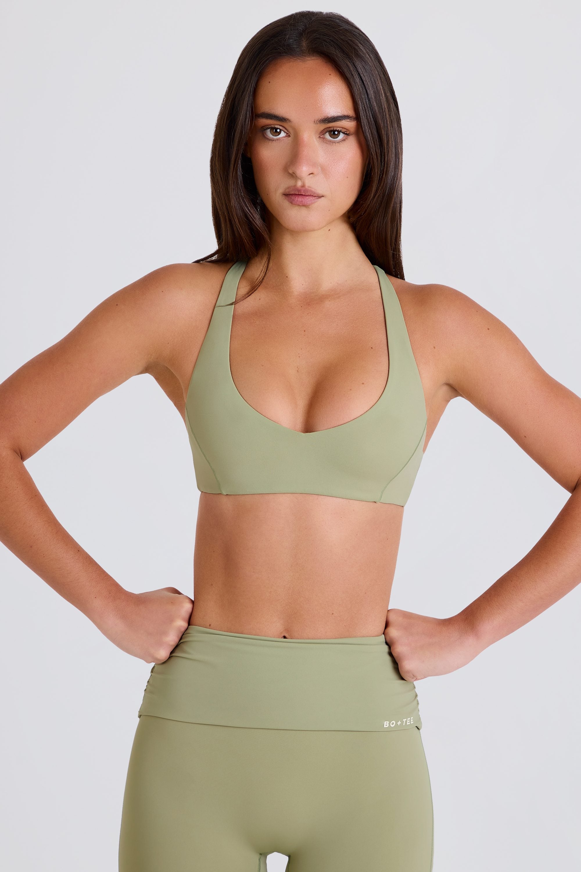 Four-Way Stretch Crossback V-Neck Sports Bra in Matcha