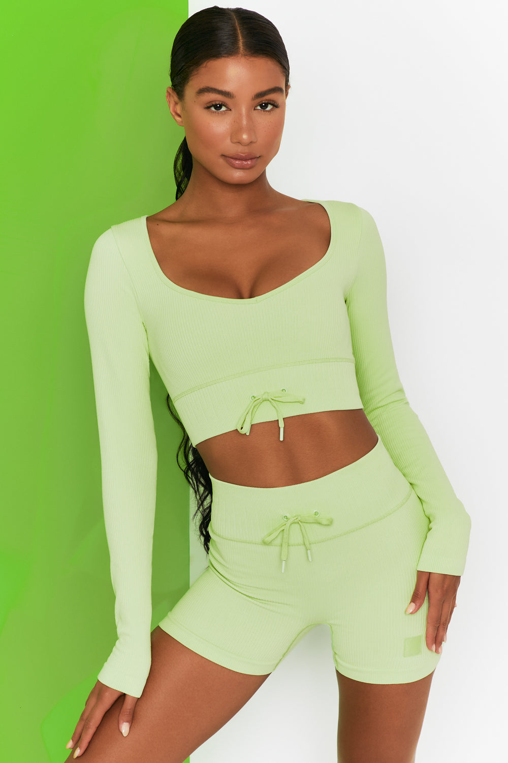 Ribbed Sculpted Crop Top and Biker Shorts Two Piece Set