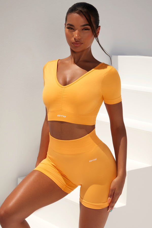 Women's Gym Set With Short Sleeves Orange Seamless Activewear