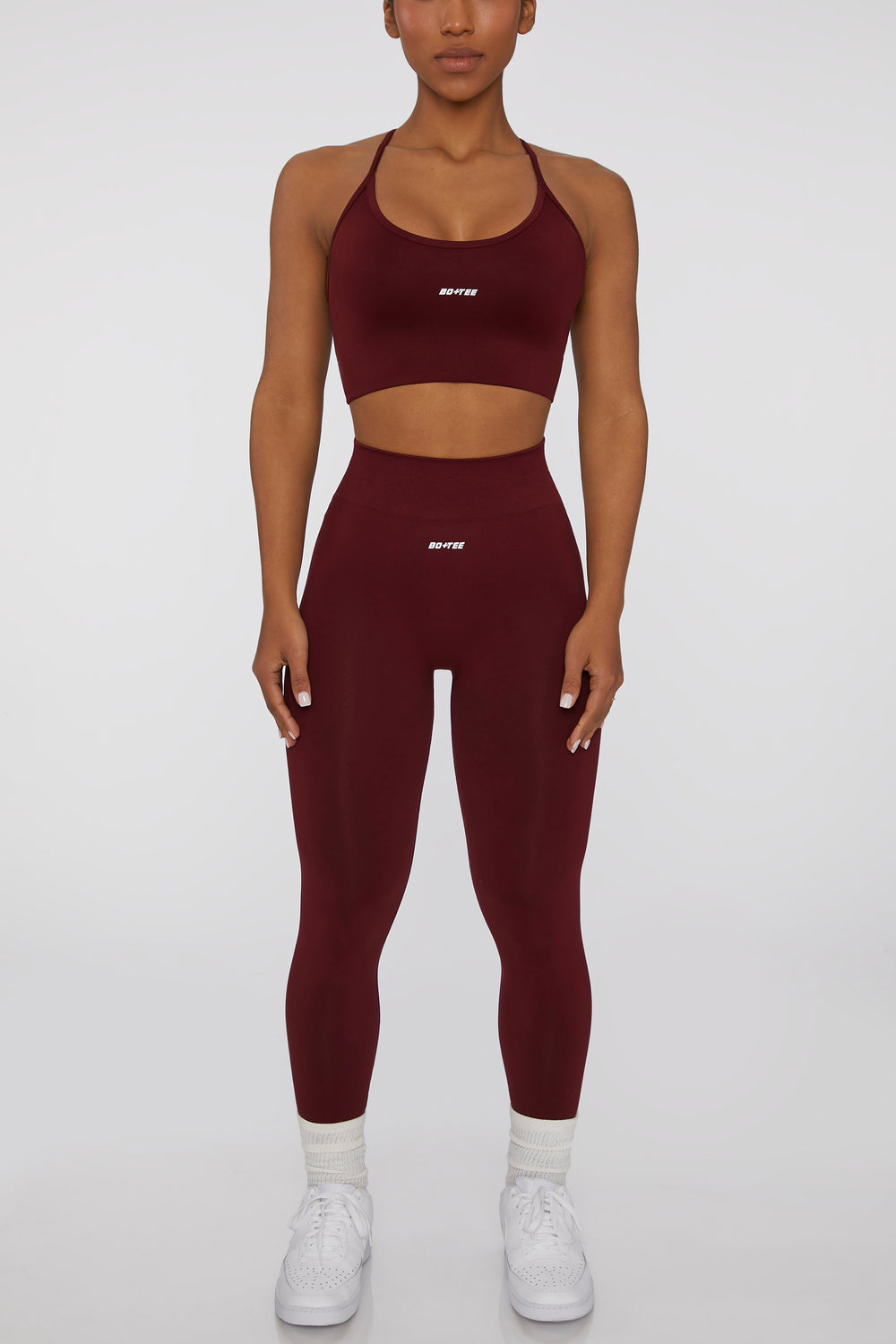 Superset Curved Waist Seamless Leggings in Deep Red