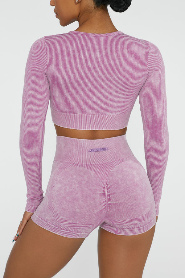 Pink Wrap Over Long Sleeve Plunge Top, Tops