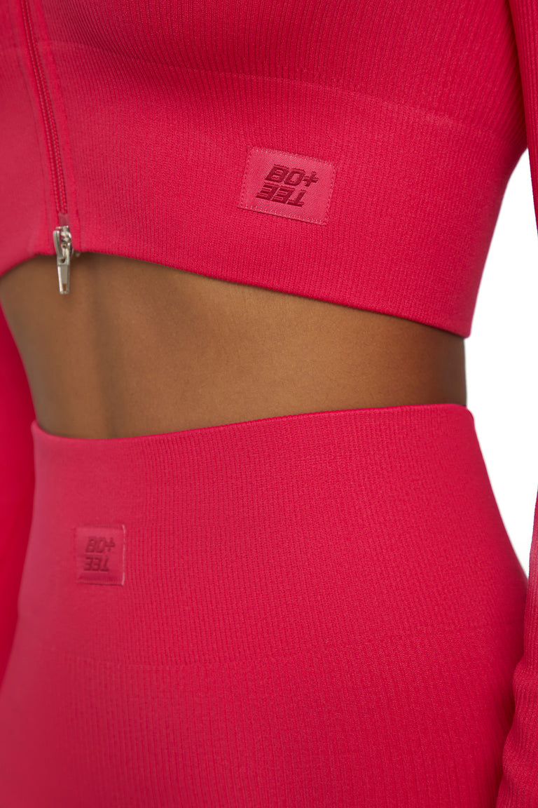 All The Way Long Sleeve Zip Crop Top in Hot Pink | Bo+Tee