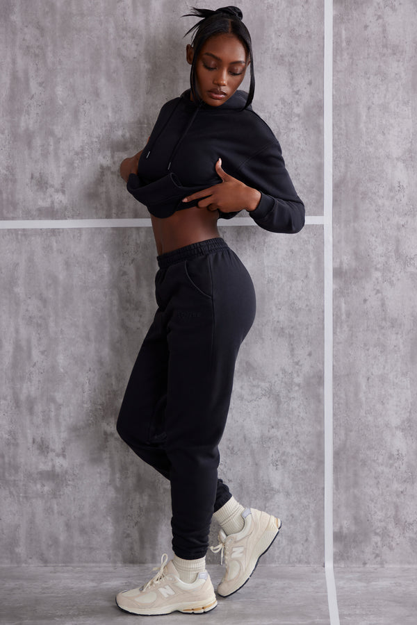 Effortless - High Waist Cuffed Joggers in Washed Black