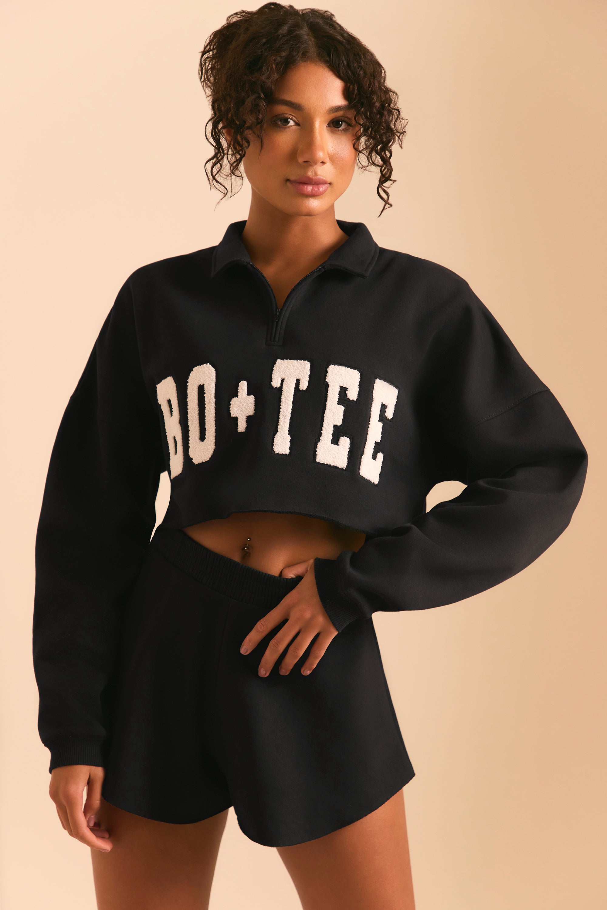Restore Collared Half Zip Oversized Sweater in Black | Bo+Tee Restore Collared Half Zip Oversized Sweater in Black | Bo+Tee