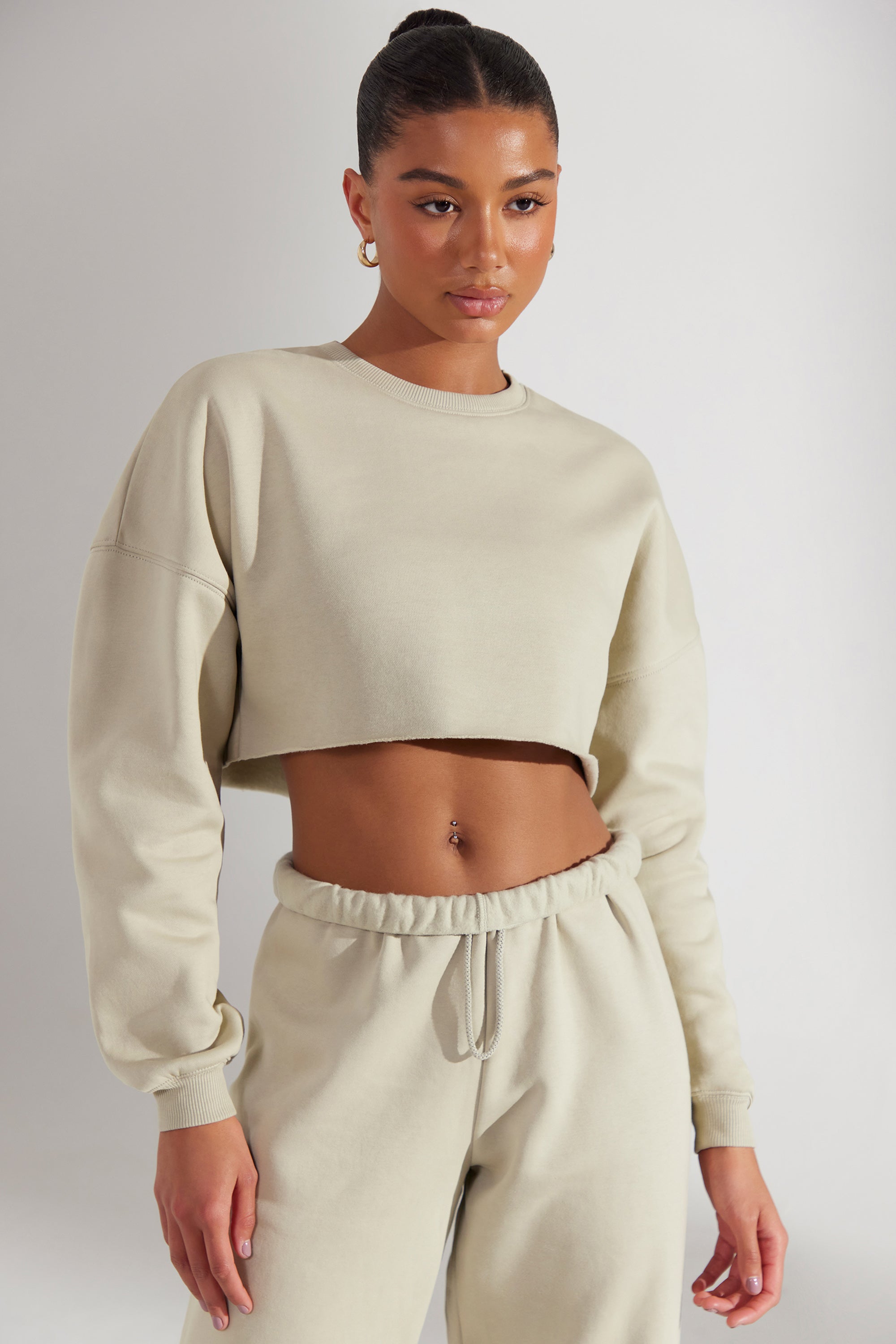 Fundamental - Cropped Oversized Sweatshirt in Limestone