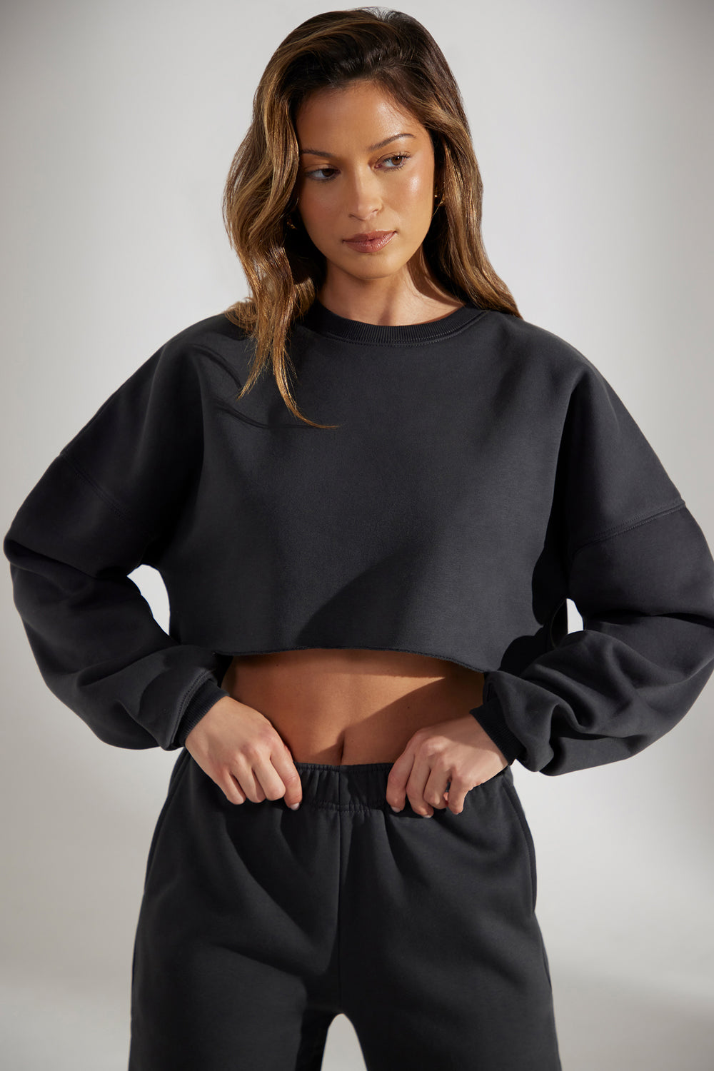 FULL TILT Washed Cable Womens Crop Sweater - BLACK