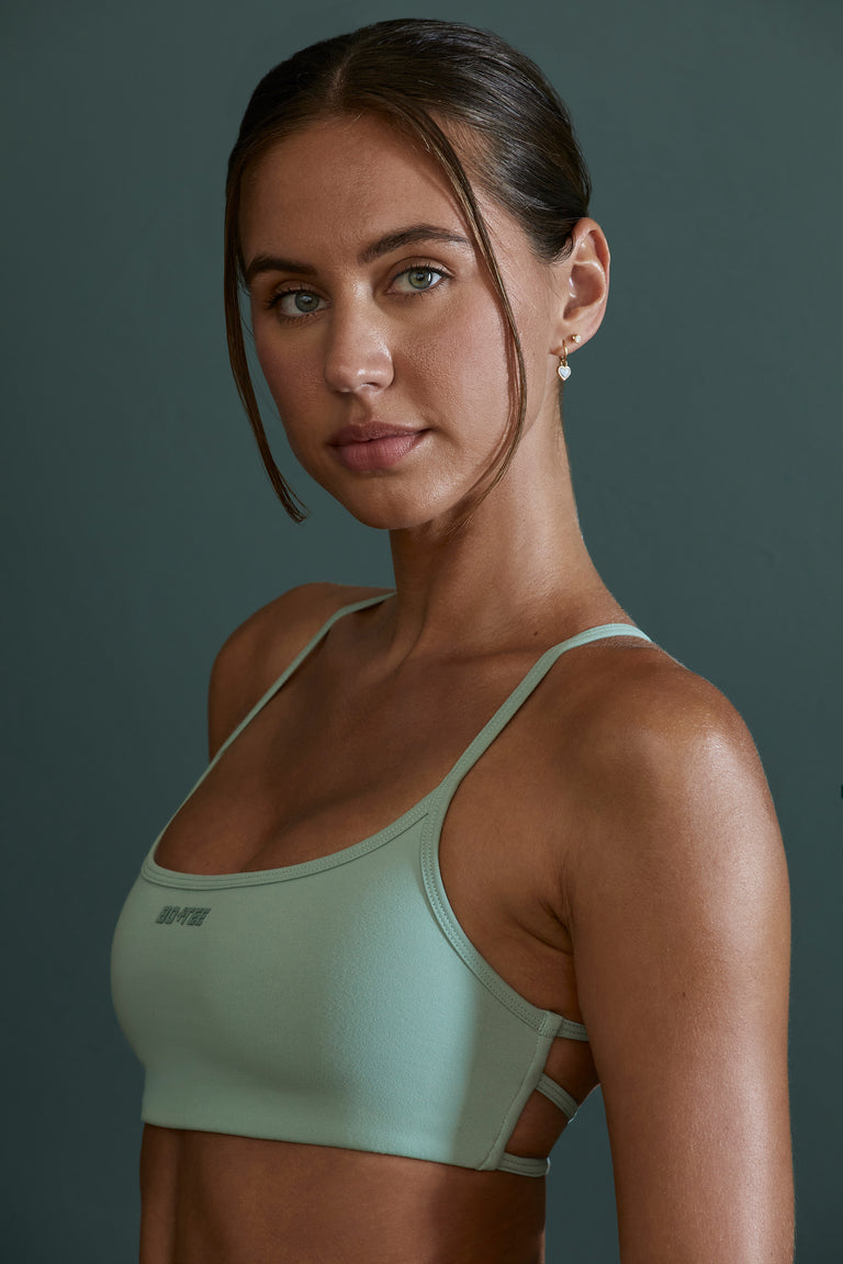 Growth Scoop Neck Open Back Sports Bra in Sage Bo+Tee Bo&Tee