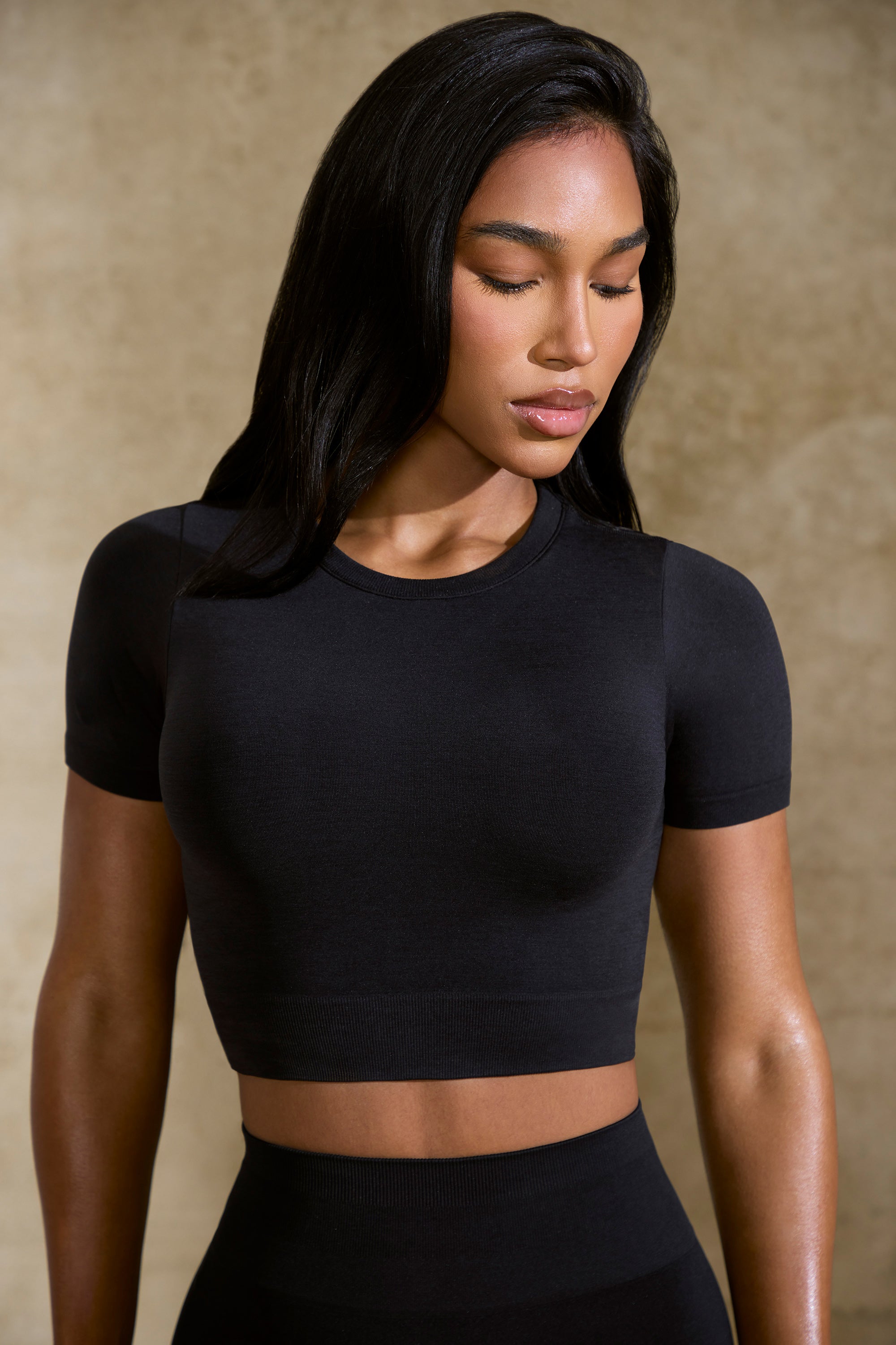 Define Luxe Baby Tee Crop Top in Black - Main Image