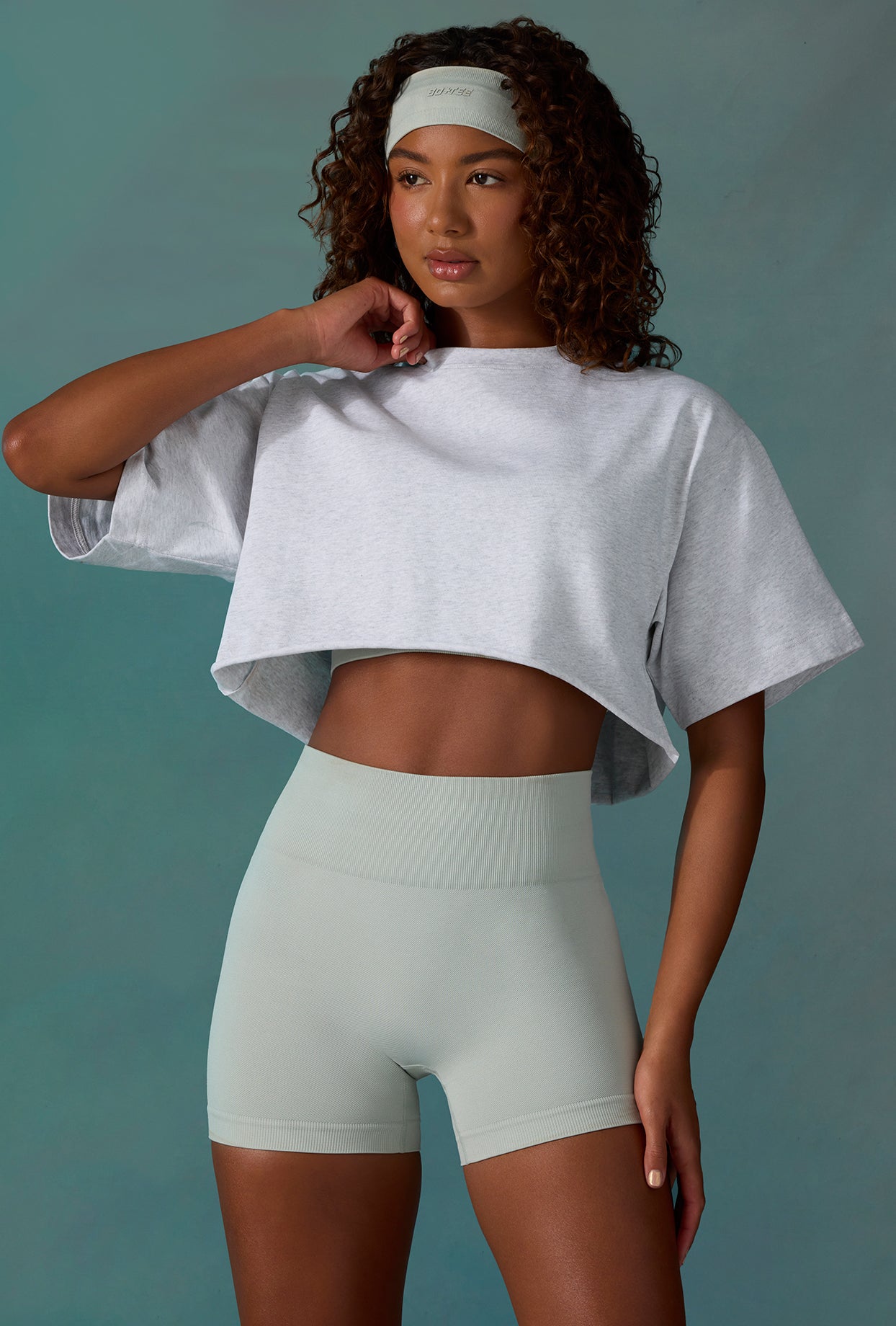 Level Up Cotton Cropped Oversized T-Shirt in Ice Grey | Bo+Tee